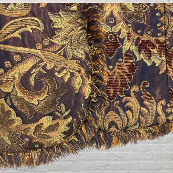 ICE Tapestry Brocade Jacket Size 12 Fringe Gold Navy Baroque Jeweled Buttons - Picture 8 of 16